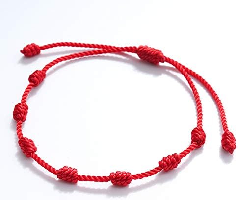 Pulsera roja con 7 nudos, para la buena suerte.