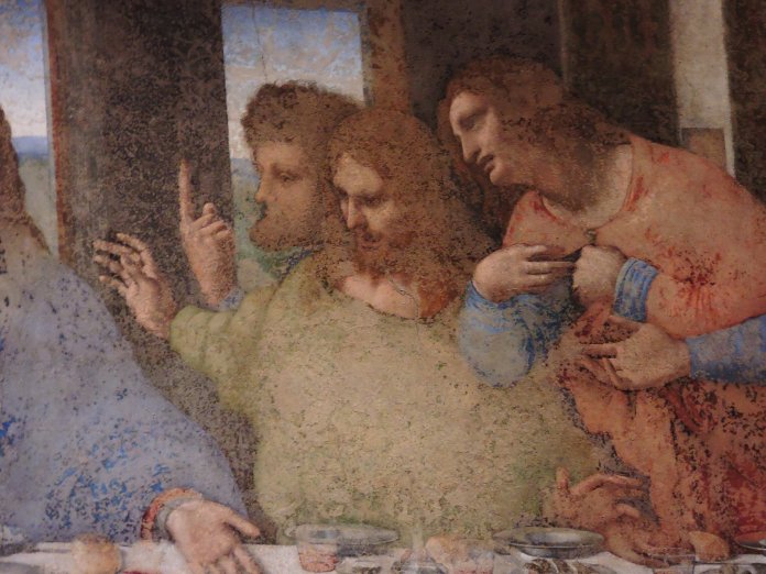 Recorte de la obra original de Da Vinci, donde se ve a Tomás con el dedo levantado.