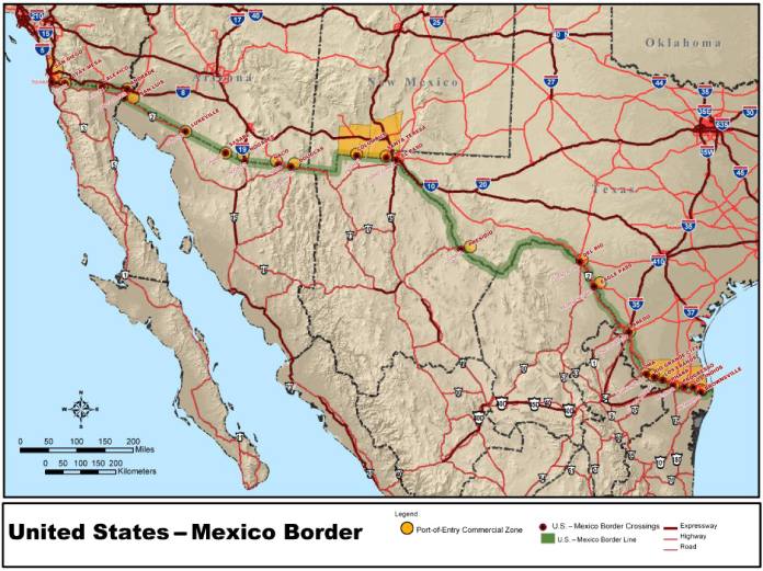 Frontera de USA con México, como dato curioso de la historia, se puede decir que es la más grande del mundo.