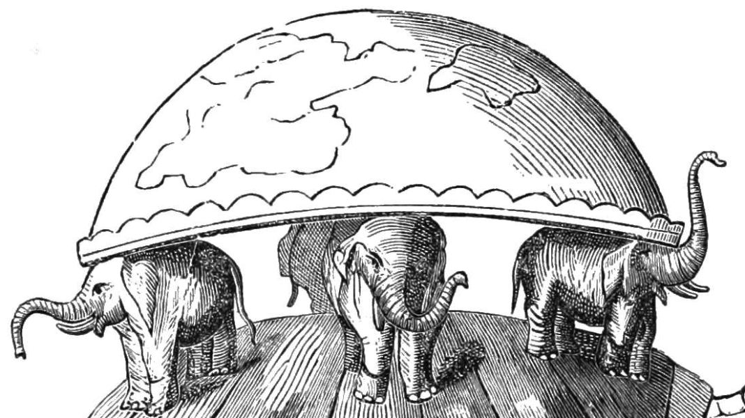Tierra plana tortuga y elefantes en un modelo de la tierra